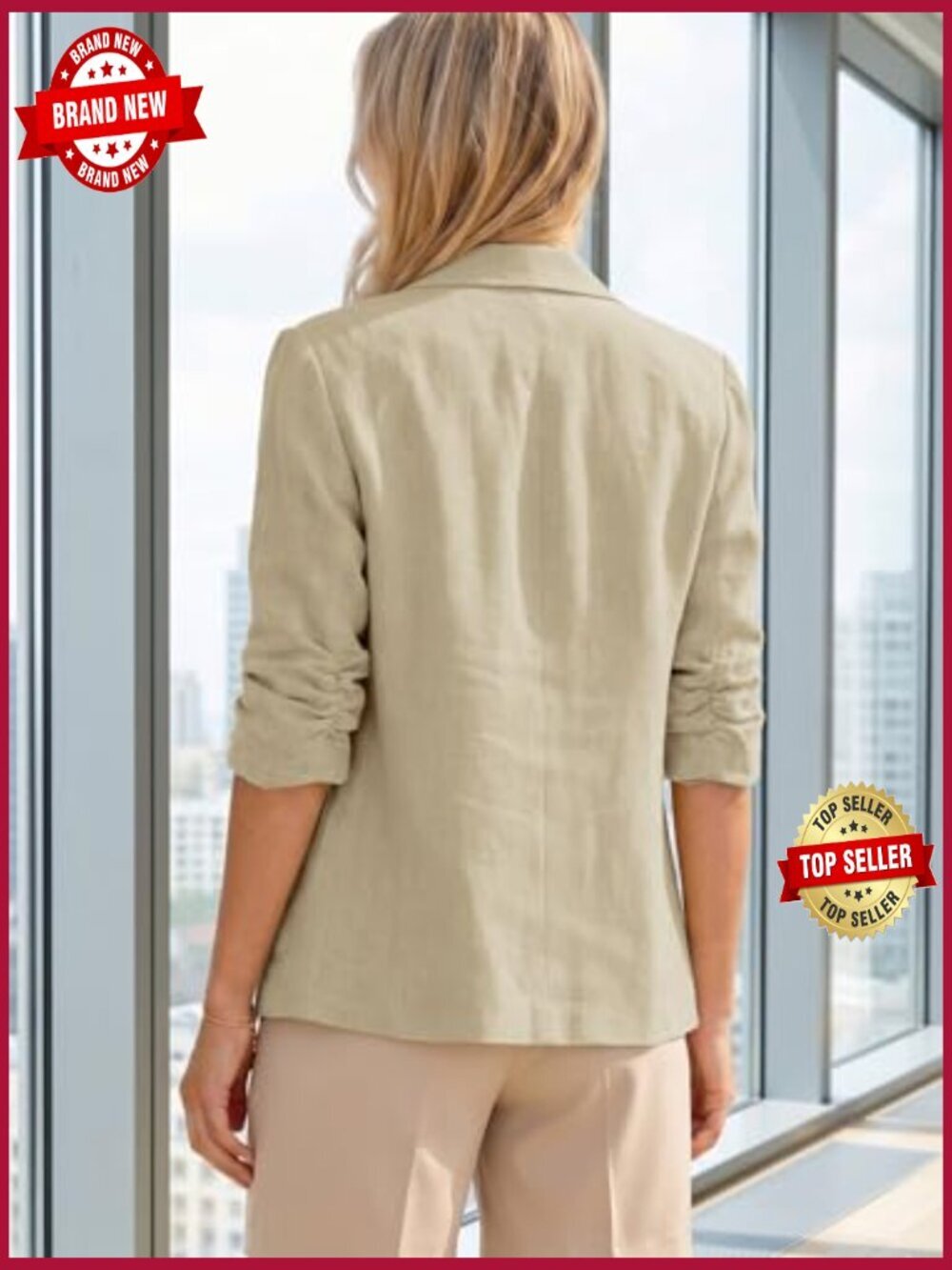Lightweight Linen Blend Blazer - 3/4 Sleeve Business Casual - Picture 5 of 7